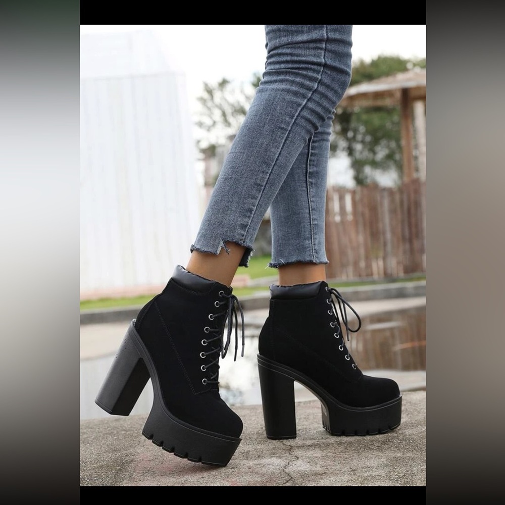 Lace Up Front High Heeled Boots